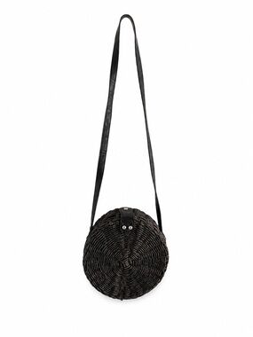 Vintage Black Round Woven Raffia Crossbody Bag